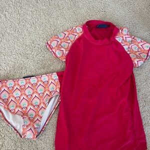 Cabana Life Kids Rashguard Set - Red with Pink Pattern